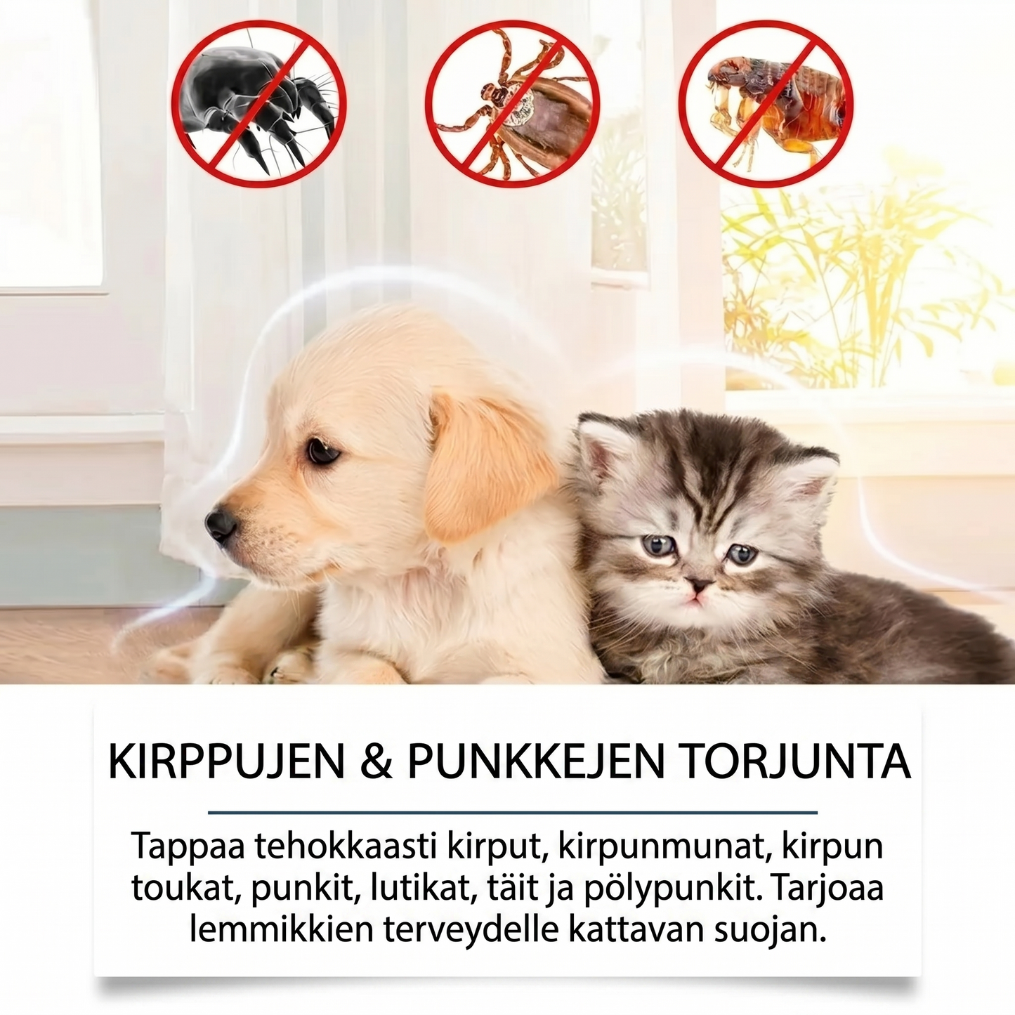 Luonnollinen kirppu- ja punkkisuihke koirille ja kissoille