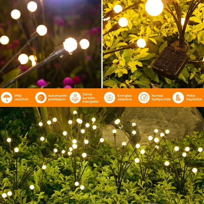 Tulikärpäsen muotoiset aurinkokennopuutarhavalot