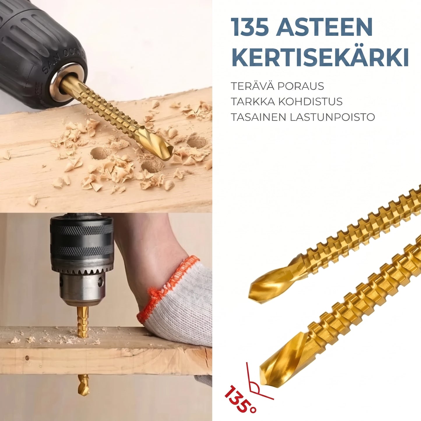 Titaanipinnoitettu HSS-poranteräsarja 6 kpl