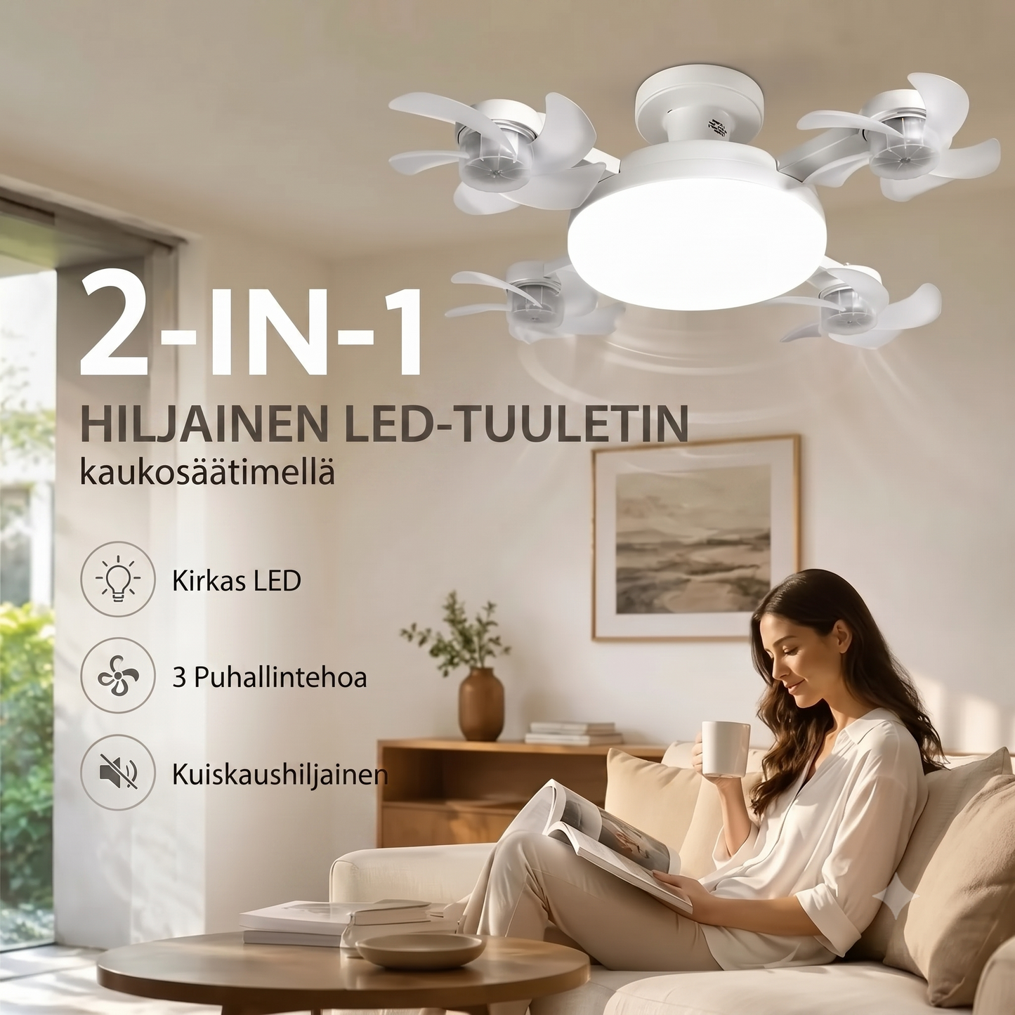 AirDrone kattotuuletin LED-valaistuksella ja kaukosäätimellä