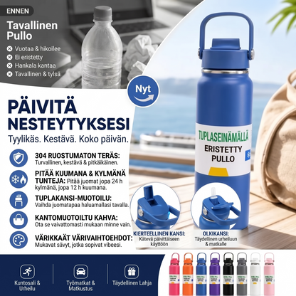 Tyhjiöeristetty ruostumaton teräsmuki vuotamattomalla kannella ja pillillä