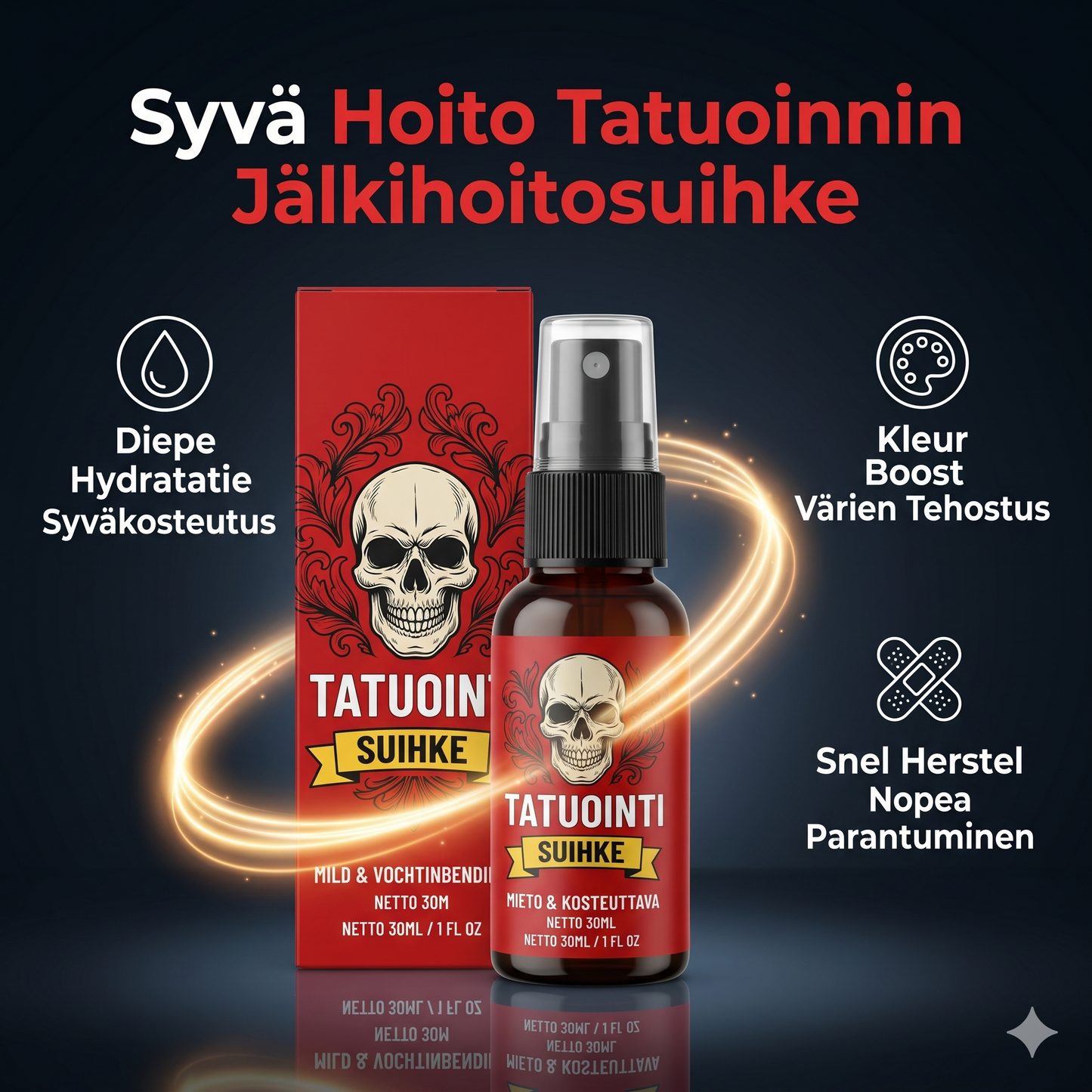 Kosteuttava suihke tatuoinnin jälkihoitoon