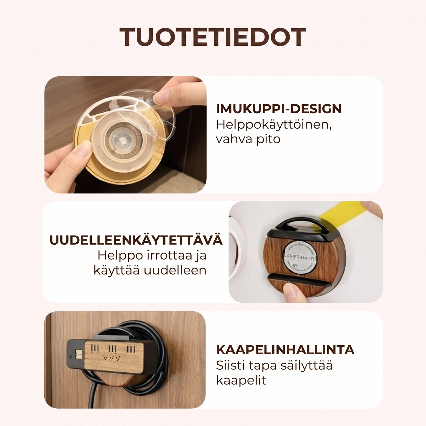 Imukupilla varustettu kaapelinpidike