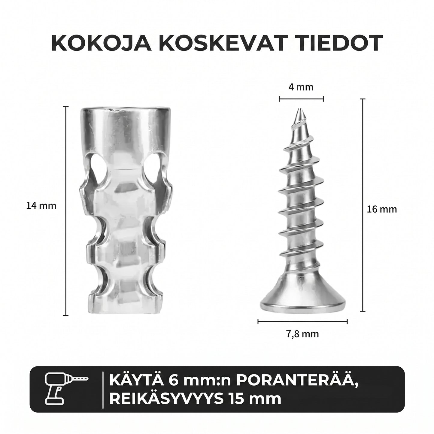 Laajenevat ruuviankkurit oven saranoille 60 kpl