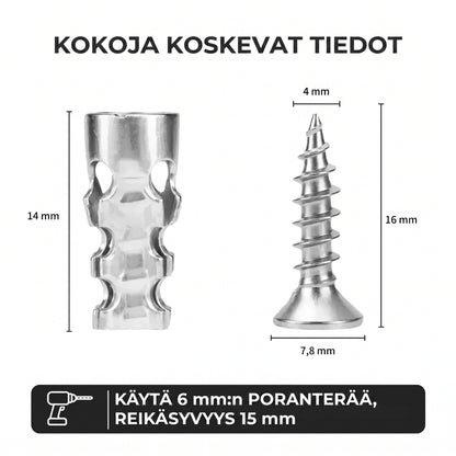 Laajenevat ruuviankkurit oven saranoille 60 kpl
