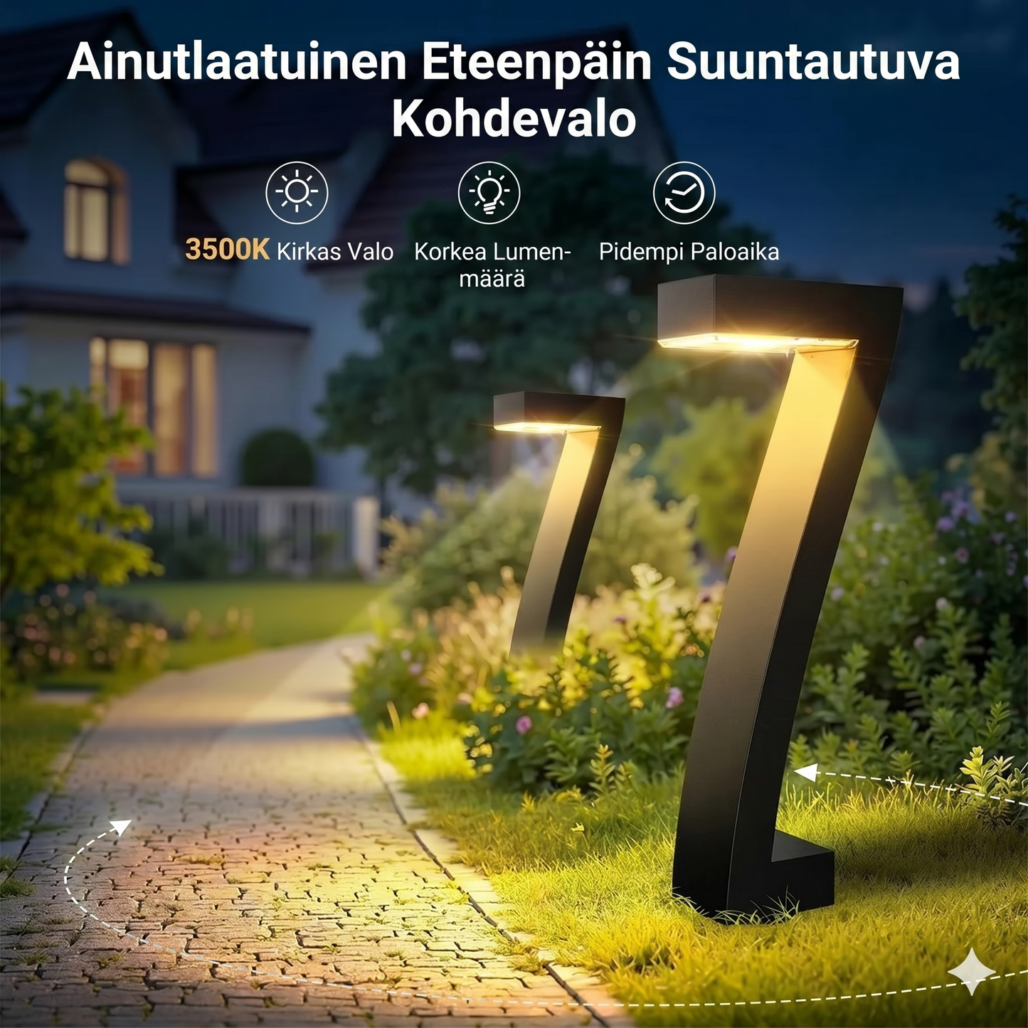 Luova, vedenpitävä aurinkokäyttöinen polkuvalaistus