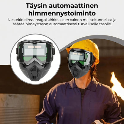 Hitsauskypärä automaattisella tummennuksella ja hiilisuodattimella