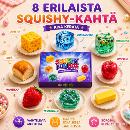 Squishy Fun Box -yllätyslaatikko (sisältää 8 squishy-lelua)
