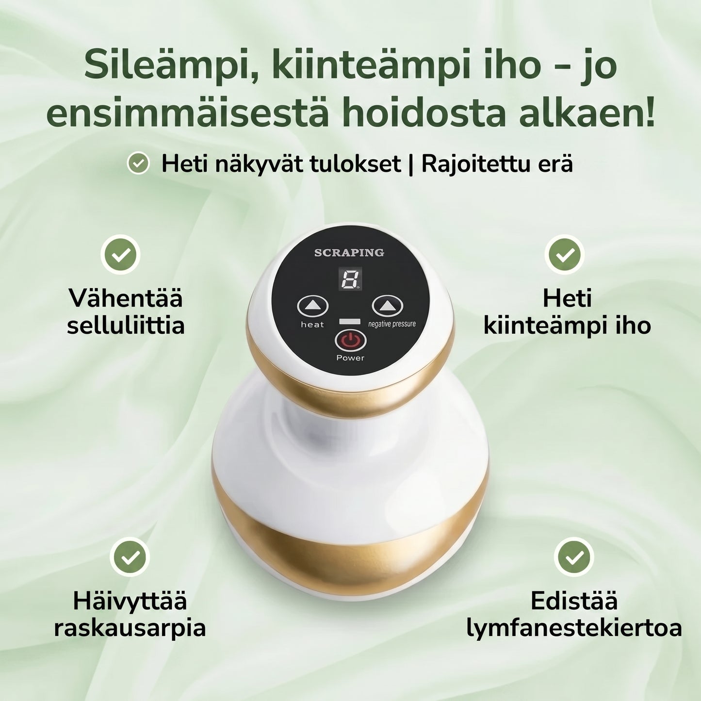 LymfElite-hierontalaite alipaineella lämmöllä ja LED-valolla