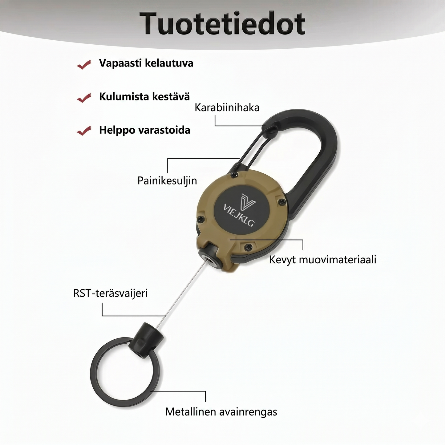 Uusi monitoiminen 3-in-1-karabiinihaka kelautuvalla narupidikkeellä