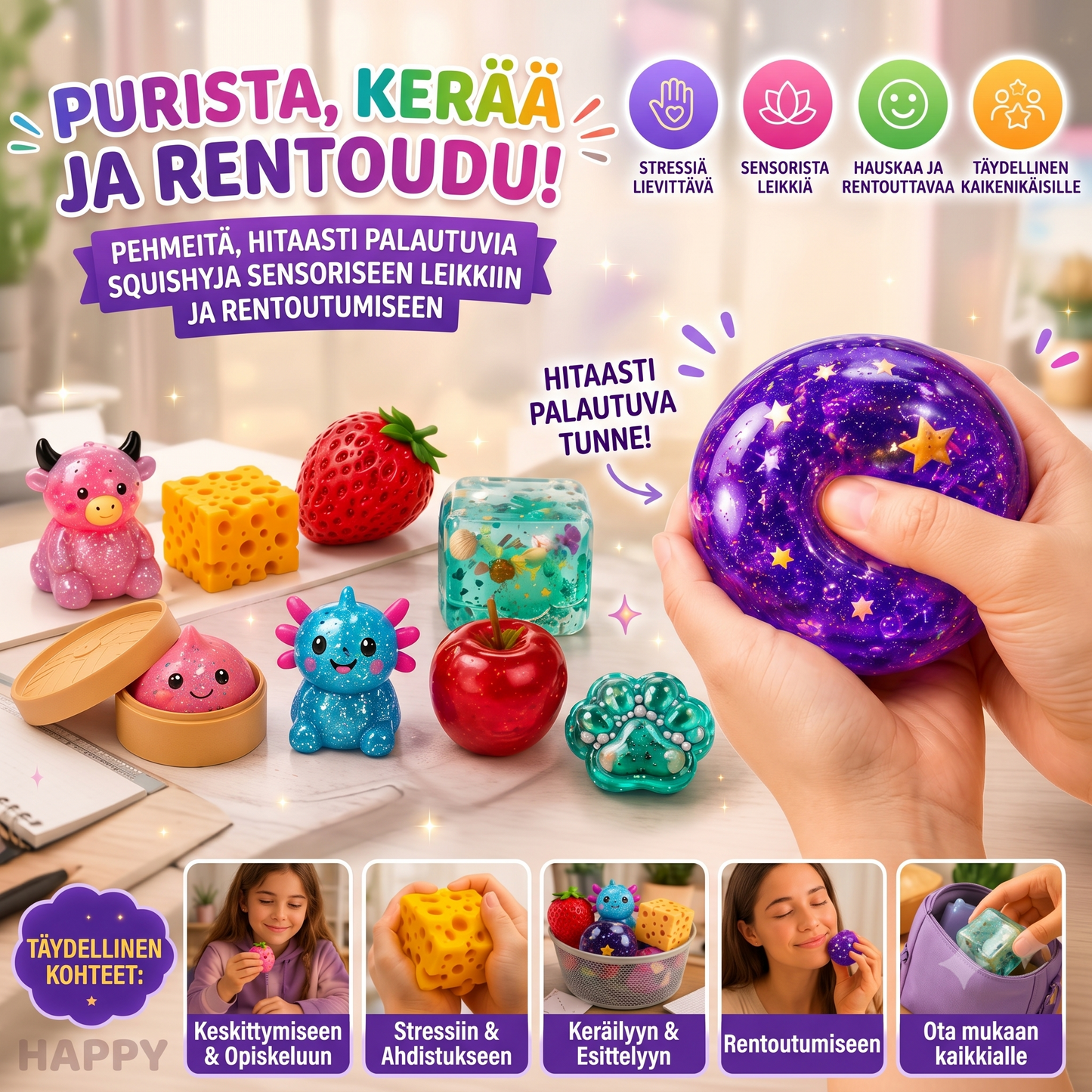 Squishy Fun Box -yllätyslaatikko (sisältää 8 squishy-lelua)