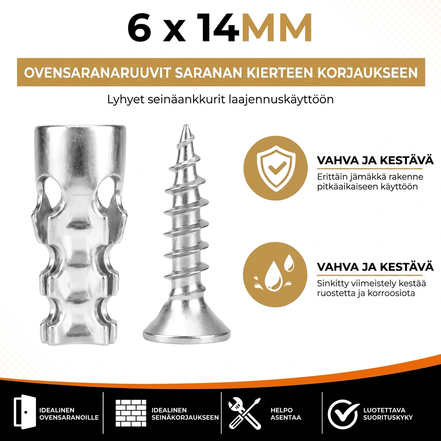 Laajenevat ruuviankkurit oven saranoille 60 kpl
