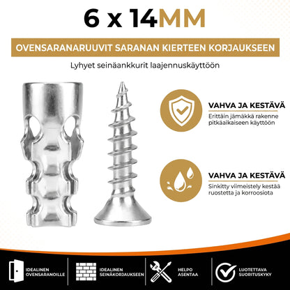 Laajenevat ruuviankkurit oven saranoille 60 kpl