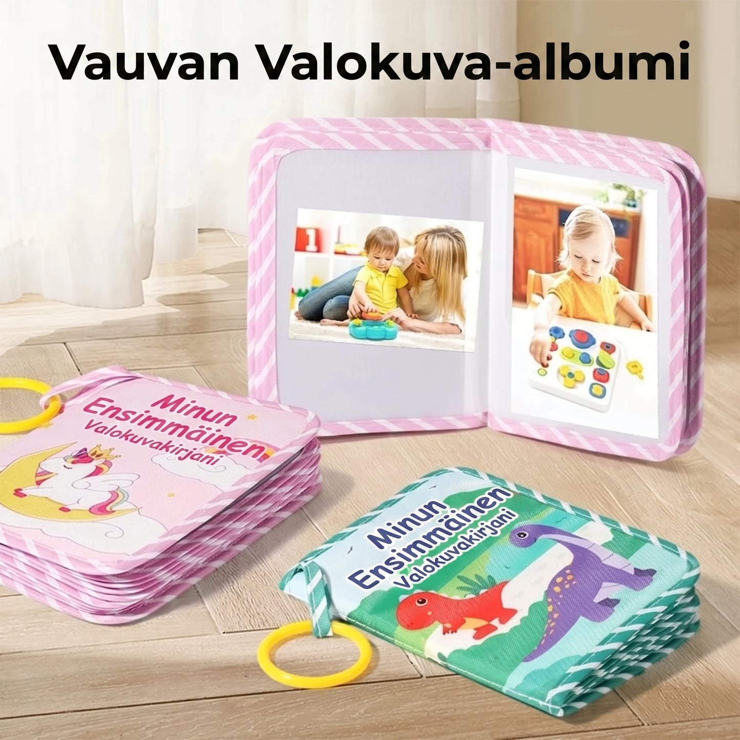 Pehmeä vauvakirja peilillä ja purulelulla