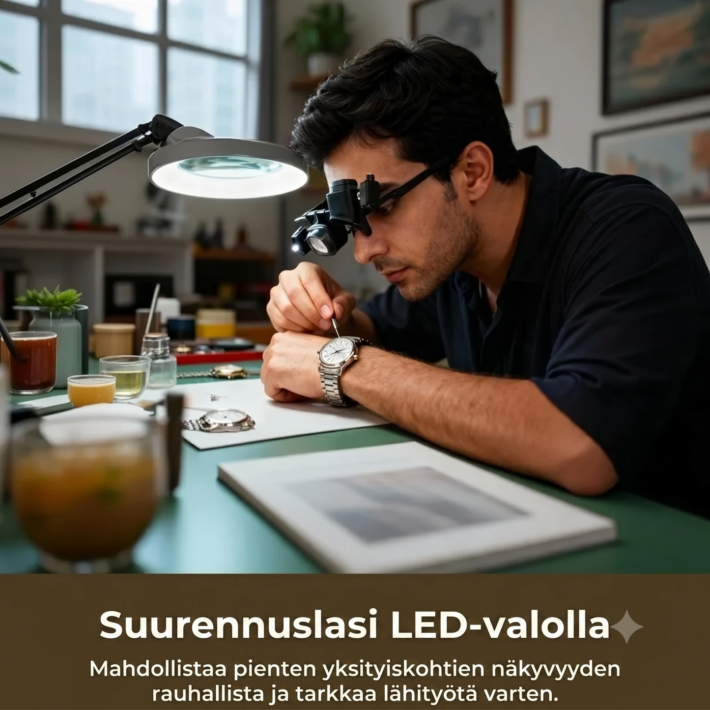 LED-suurennuslasi säädettävällä pidikkeellä