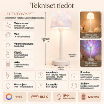 LumaWave kannettava tunnelmavalaisin aaltoprojektiolla
