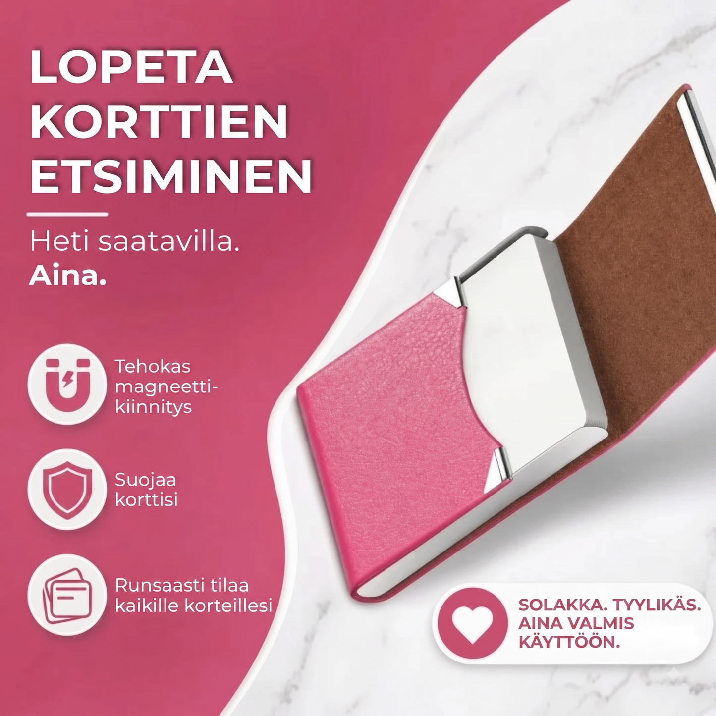 Magneettinen käyntikorttikotelo mokkavuorella