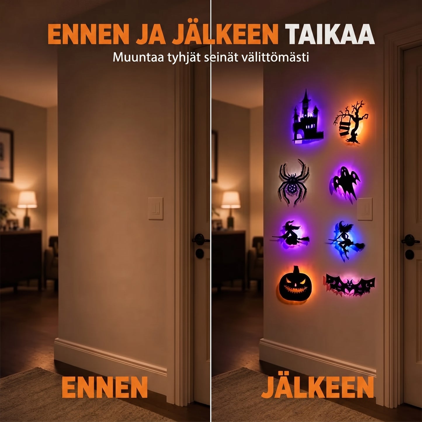 Pimeässä hohtavat Halloween-seinätarrat