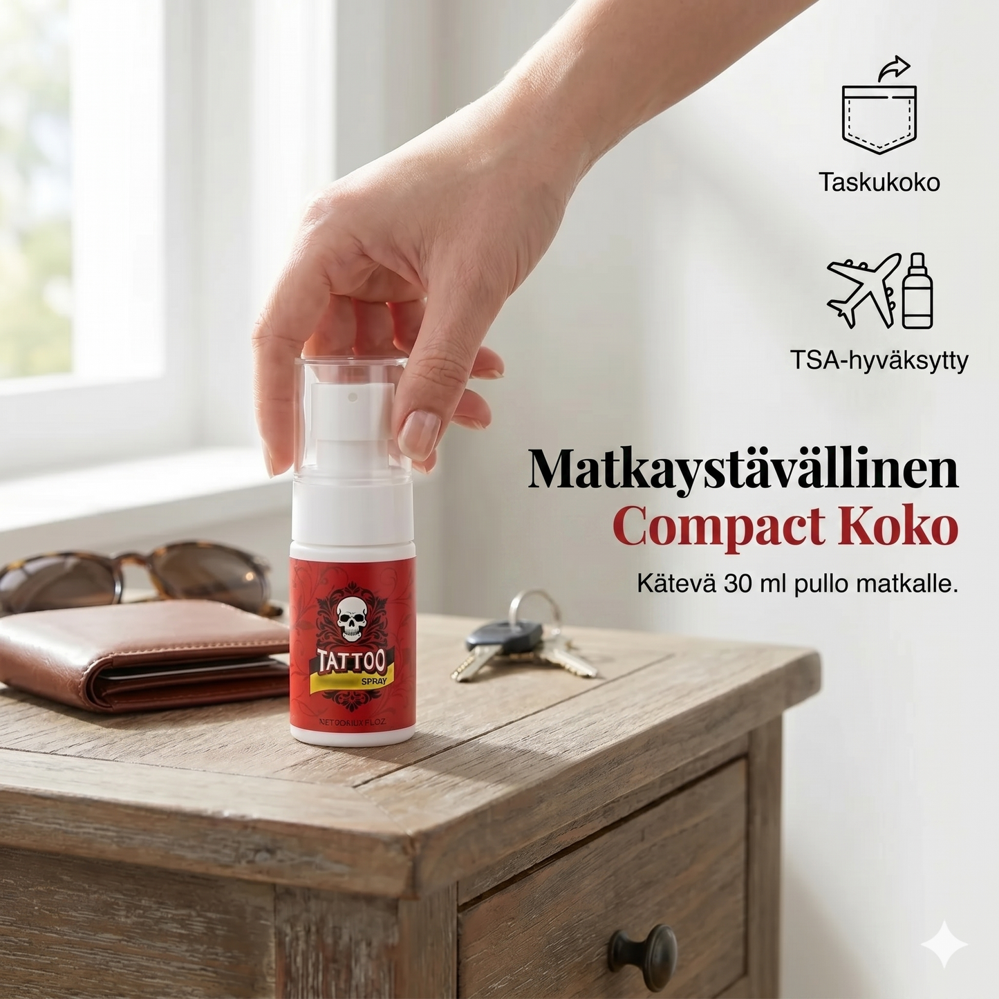 Kosteuttava suihke tatuoinnin jälkihoitoon