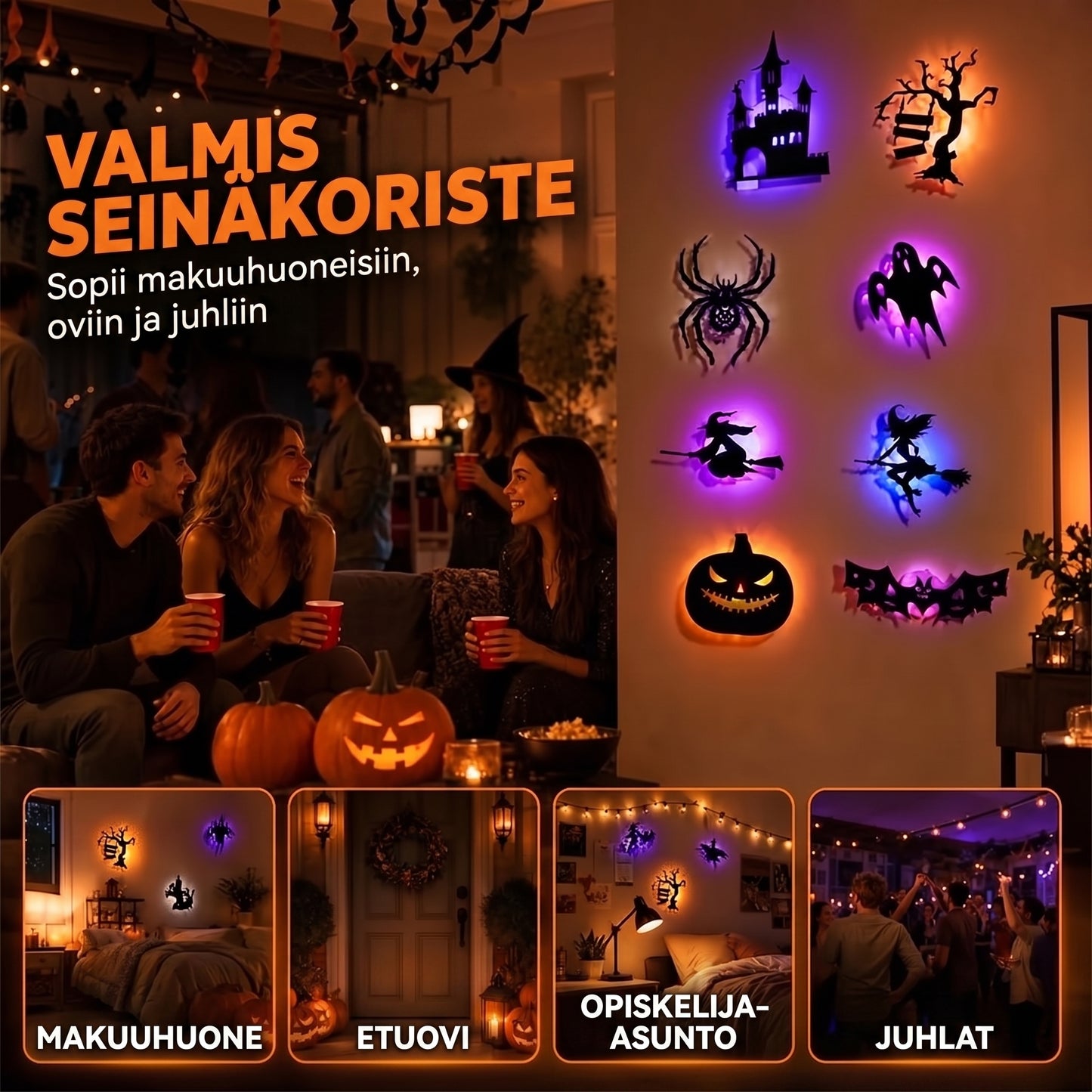 Pimeässä hohtavat Halloween-seinätarrat