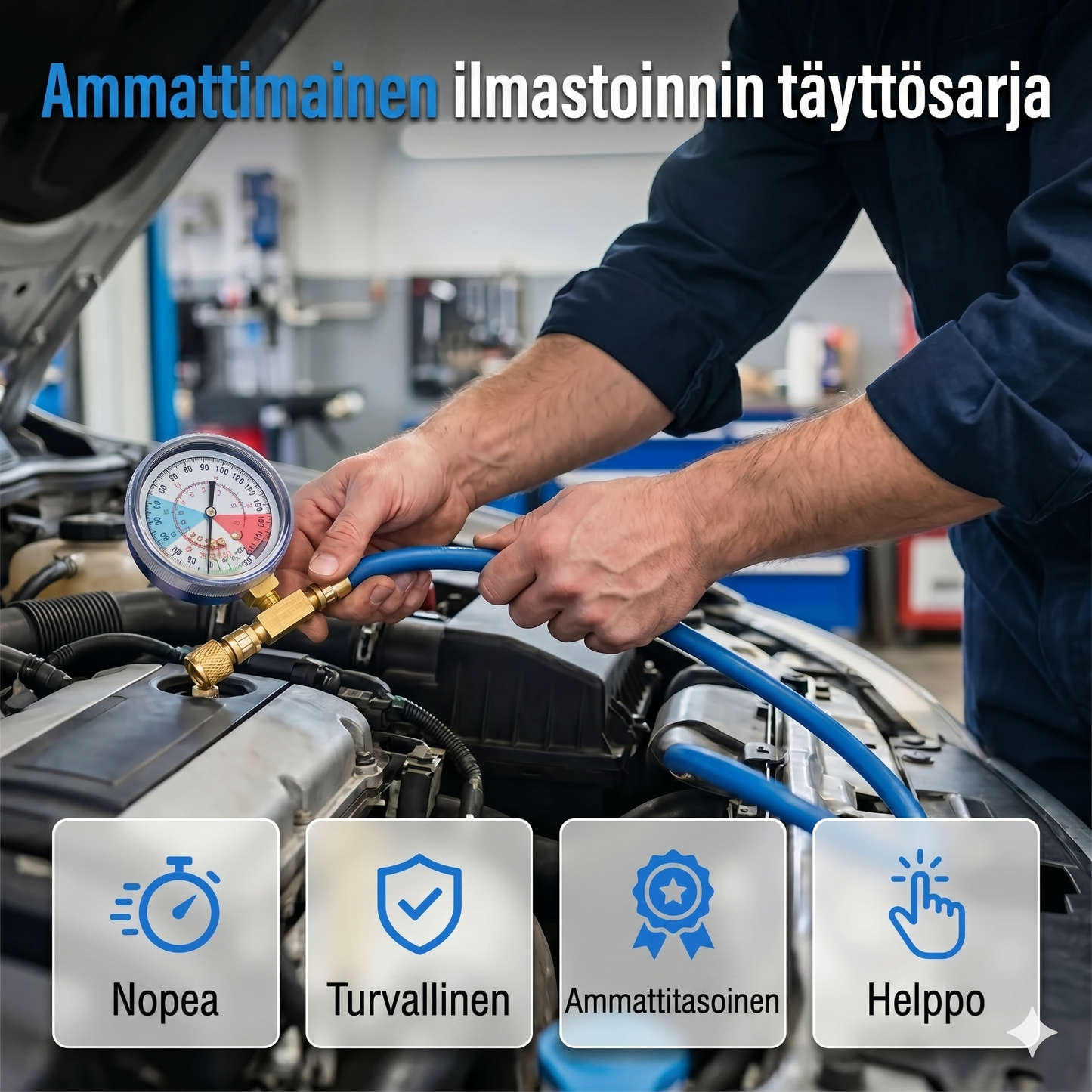 R134ailmastoinnin täyttöletku painemittarilla
