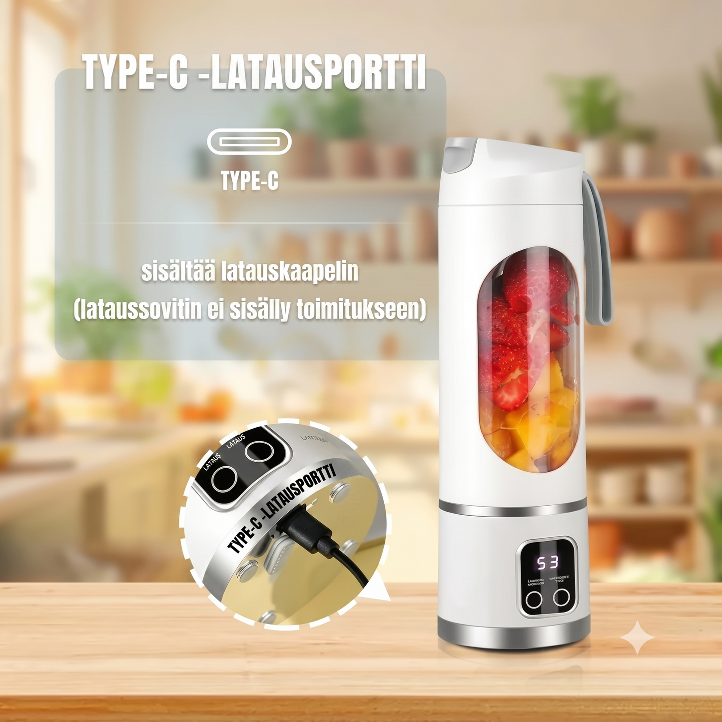 Johdoton kannettava tehosekoitin mehulle ja smoothieille