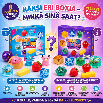 Squishy Fun Box -yllätyslaatikko (sisältää 8 squishy-lelua)