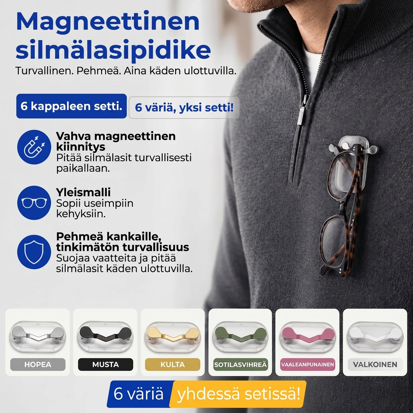 Magneettinen silmälasipidike vaatteille