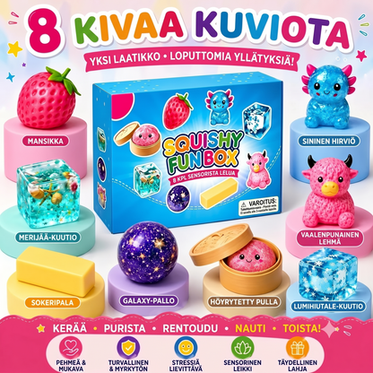 Squishy Fun Box -yllätyslaatikko (sisältää 8 squishy-lelua)