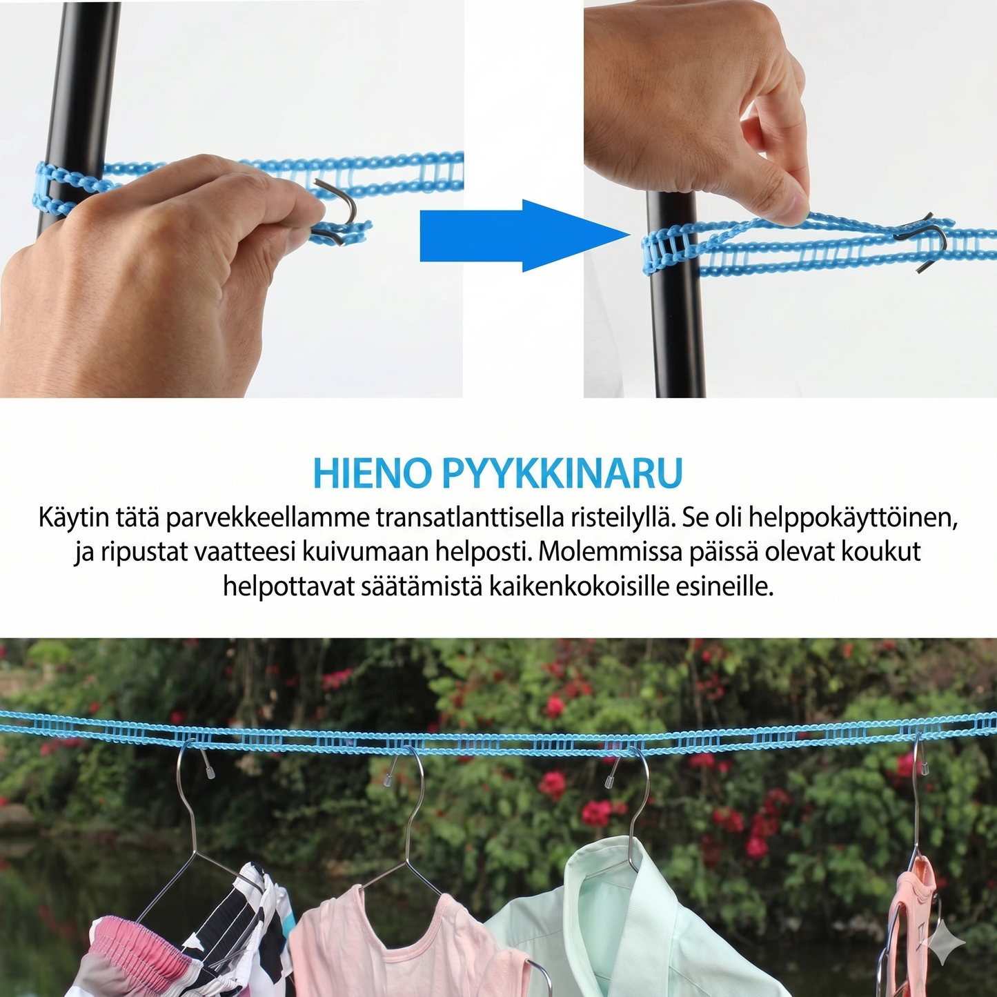 Kannettava pyykkinaru – kiinnittyy mihin tahansa