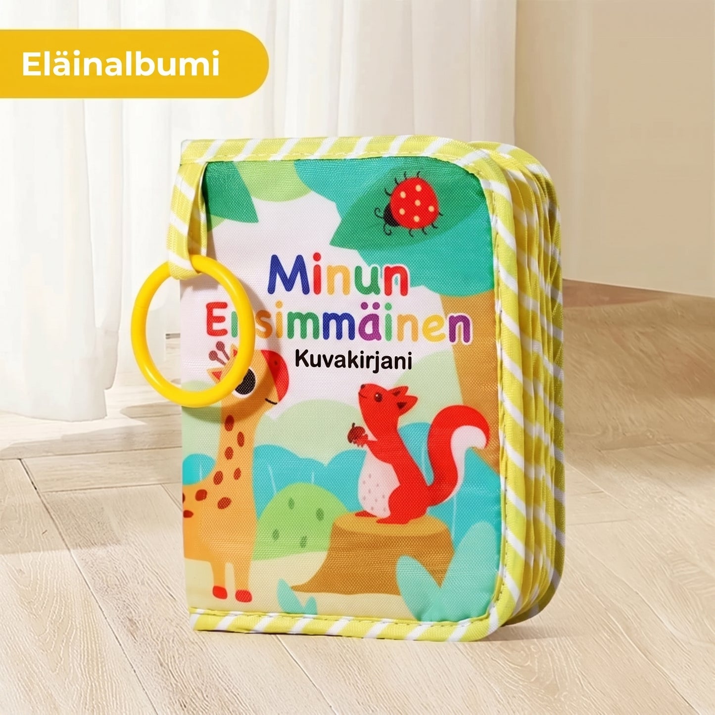Pehmeä vauvakirja peilillä ja purulelulla