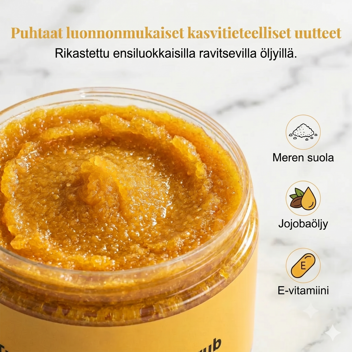 Kurkuma-vartalokuorinta stimuloi ihoa miedolla kuorinnalla ja syvällä kosteutuksella