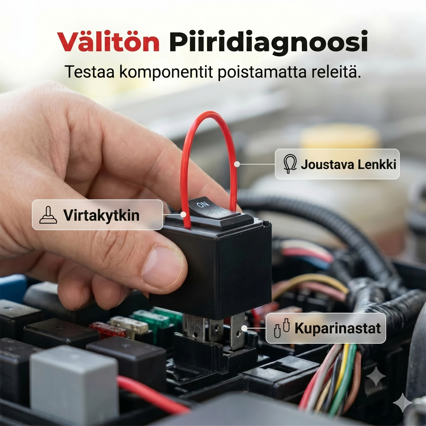 Auton releiden testisarja käynnistyskaapeleilla