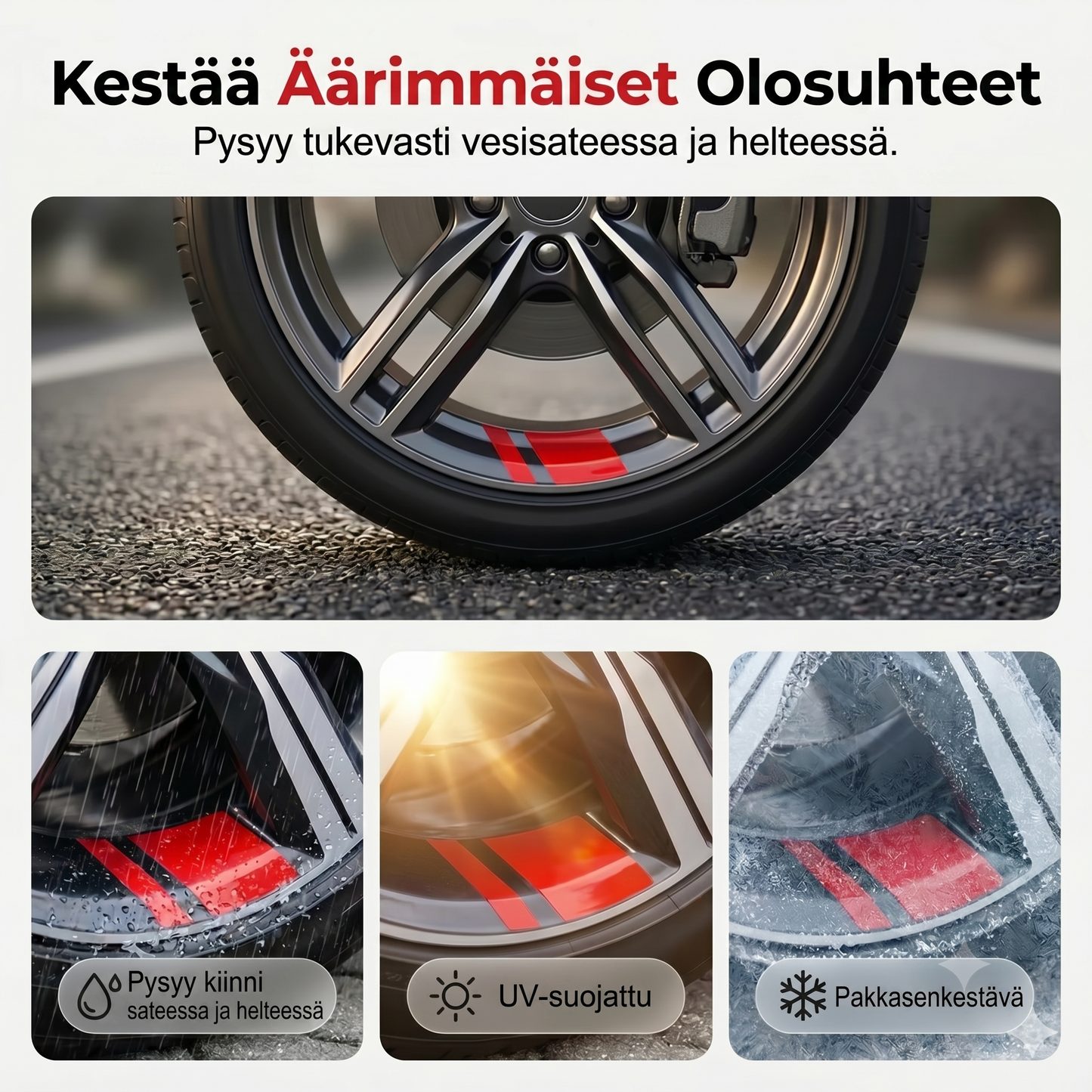 Heijastavat van some- ja vanteraidat auton vanteisiin