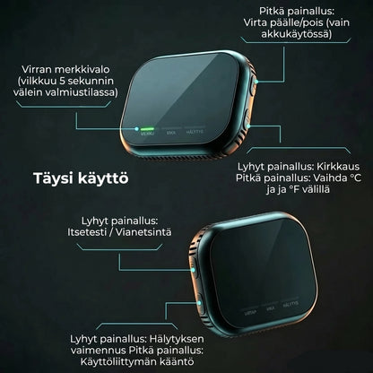 6-in-1 älykäs turvailmaisin CO-kaasulle ja savulle