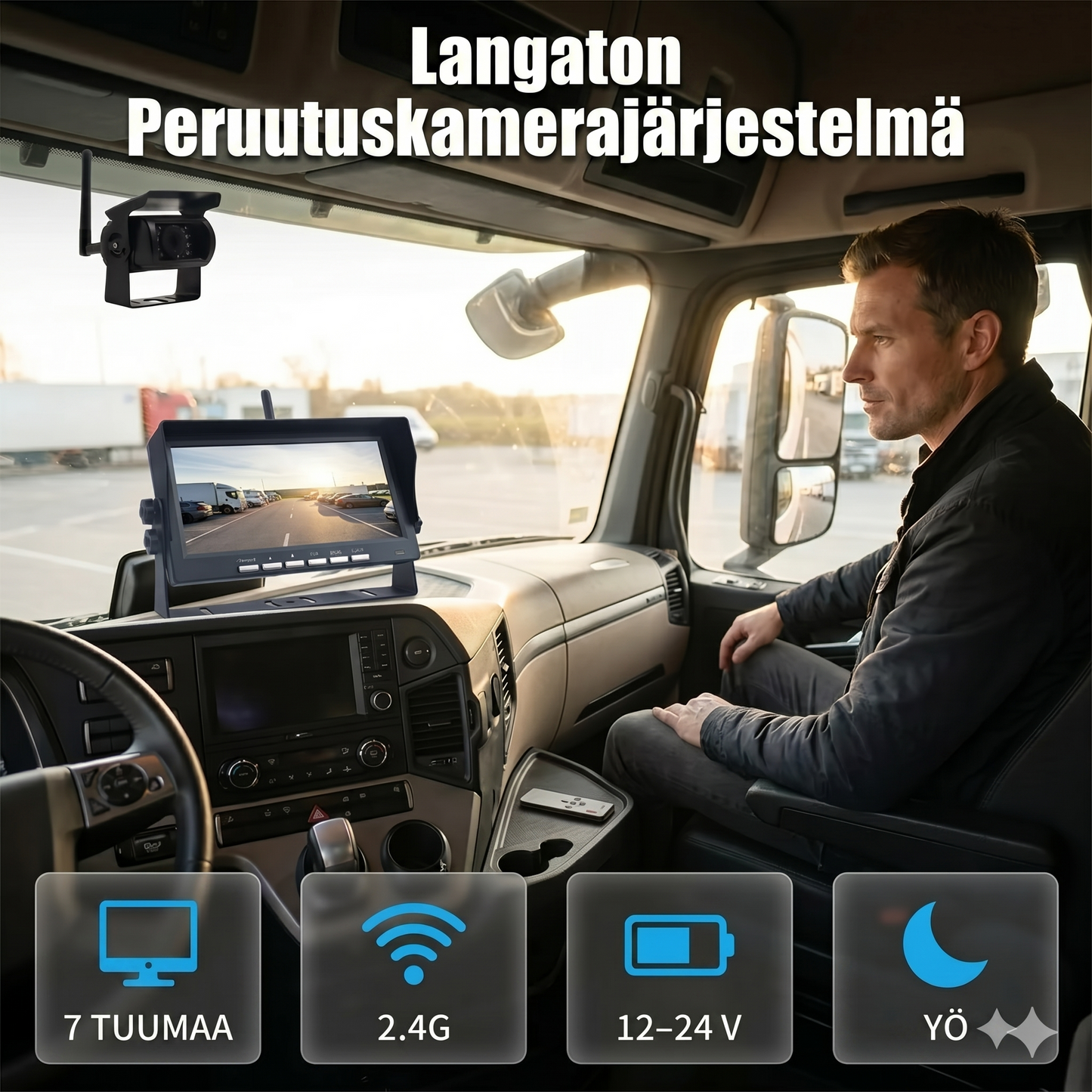 Laadukas langaton peruuttamikamerajärjestelmä 7 tuuman laajakuvanäytöllä