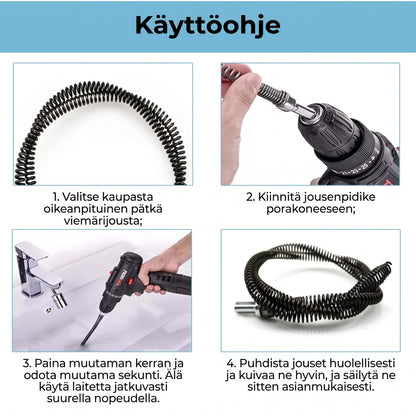 Pora­koneeseen kiinnitettävä viemärinavausjousi