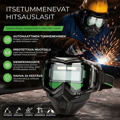 Hitsauskypärä automaattisella tummennuksella ja hiilisuodattimella