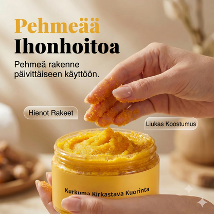 Kurkuma-vartalokuorinta stimuloi ihoa miedolla kuorinnalla ja syvällä kosteutuksella