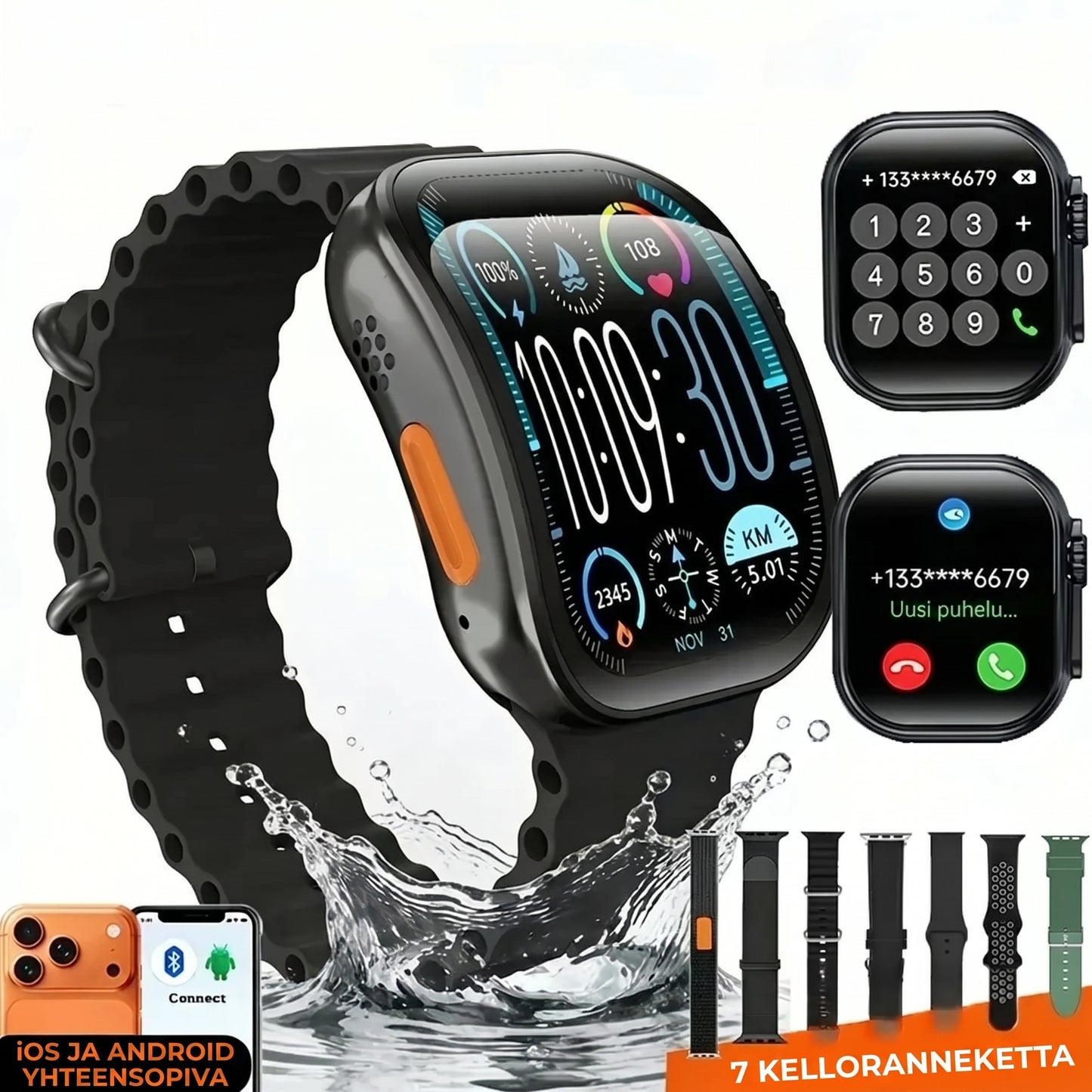 Älykello HD AMOLED näytöllä ja 7 rannekkeella