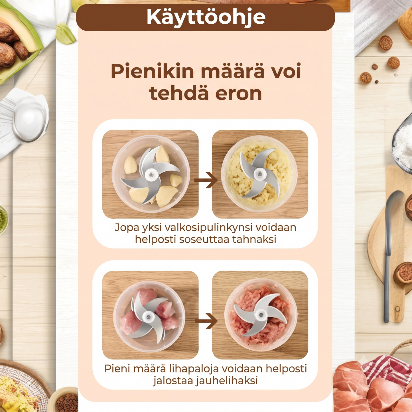 Kannettava minisilppuri ruoalle