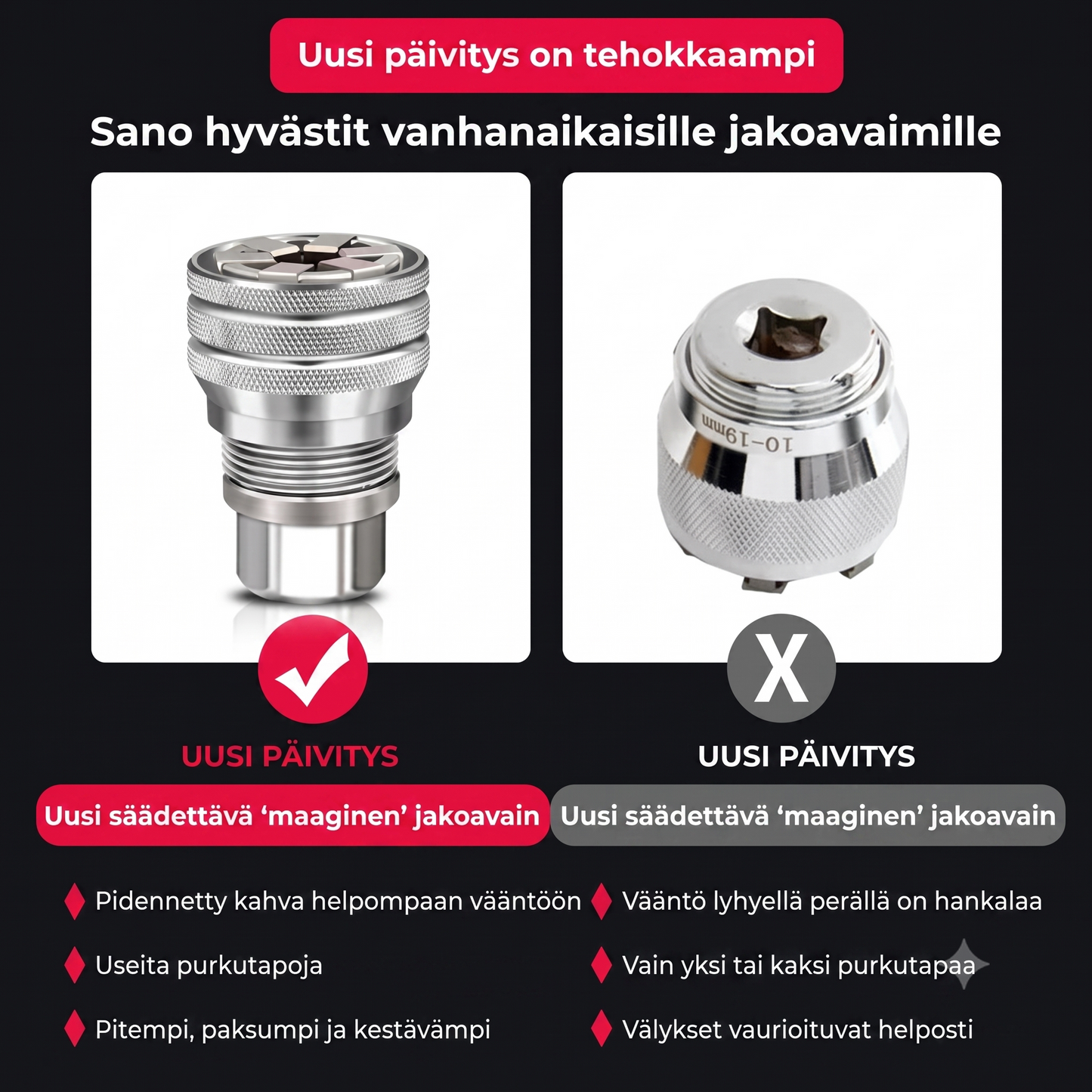 Yleismallinen säädettävä hylsyavain