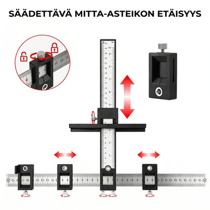 Säädettävä porausohjain mittaviivaimella tarkkaan poraukseen