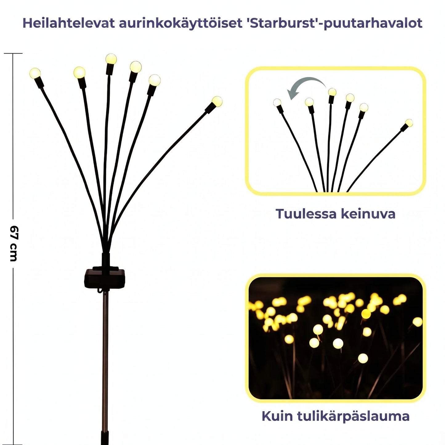 Tulikärpäsen muotoiset aurinkokennopuutarhavalot