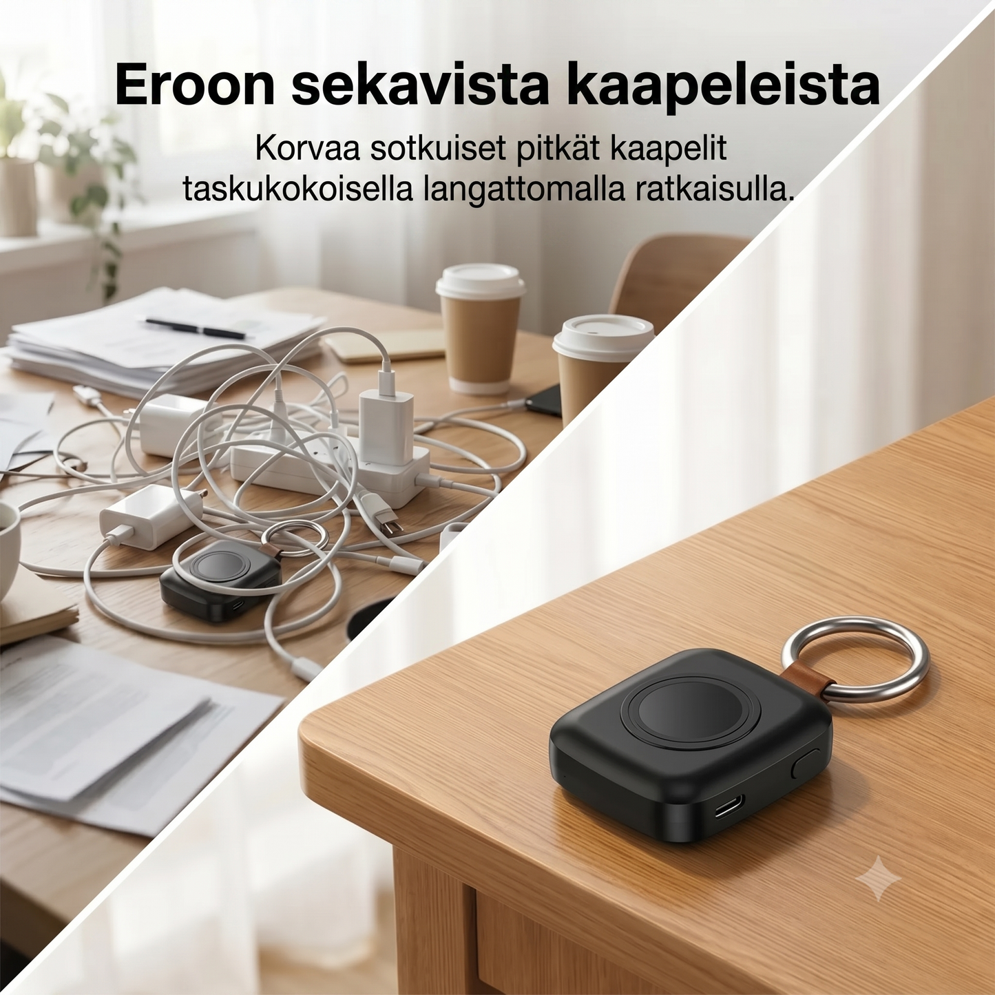 Kompakti magneettinen 1200 mAh:n älykellon varavirtalähde avaimenperällä