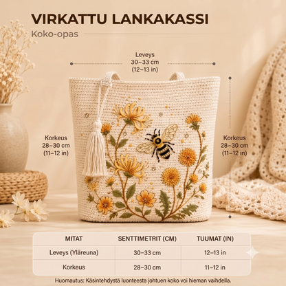 BeeBelle™ virkattu kangaskassi mehiläisillä ja kukilla