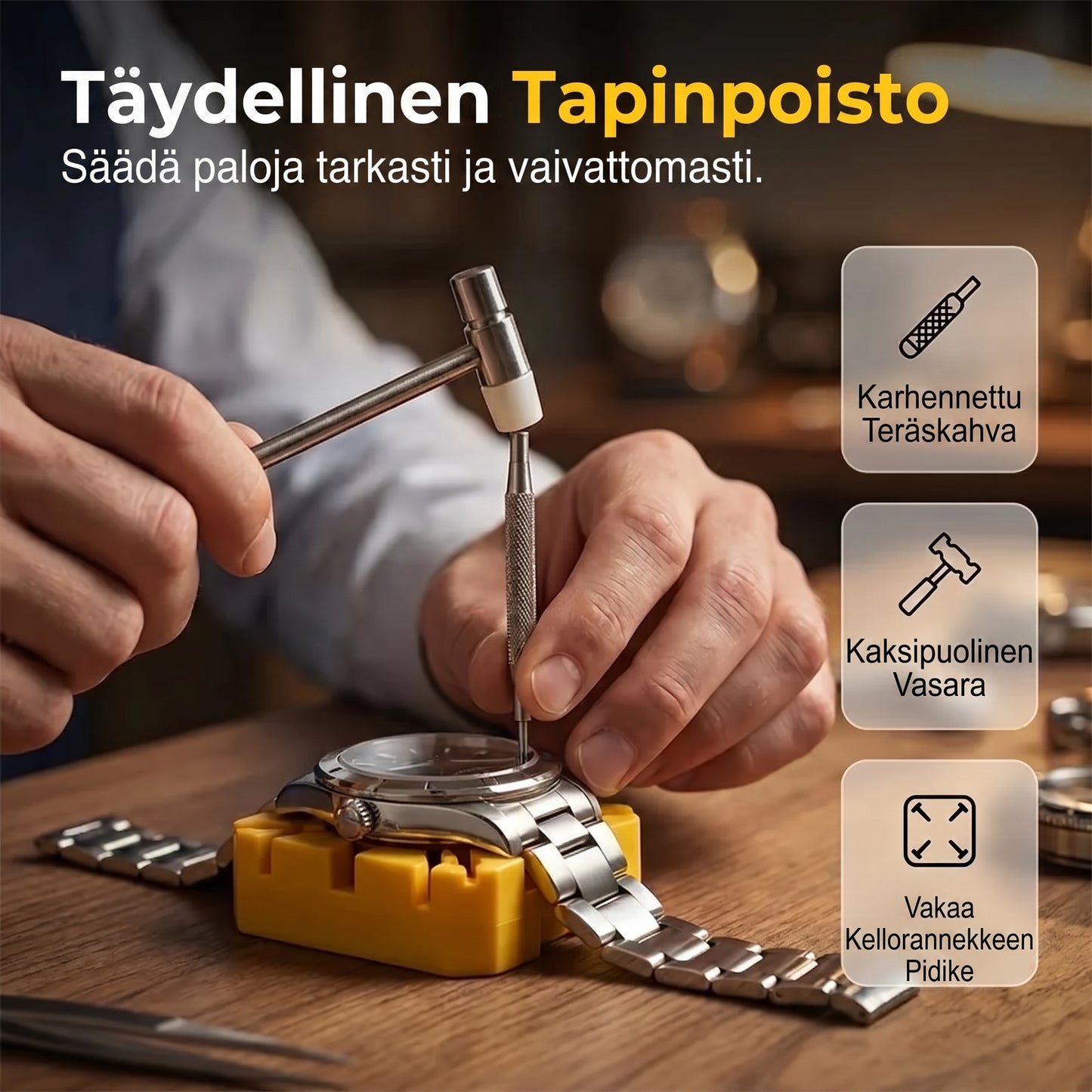 Kellonkorjaussarja rannekkeen ja pariston vaihtamiseen