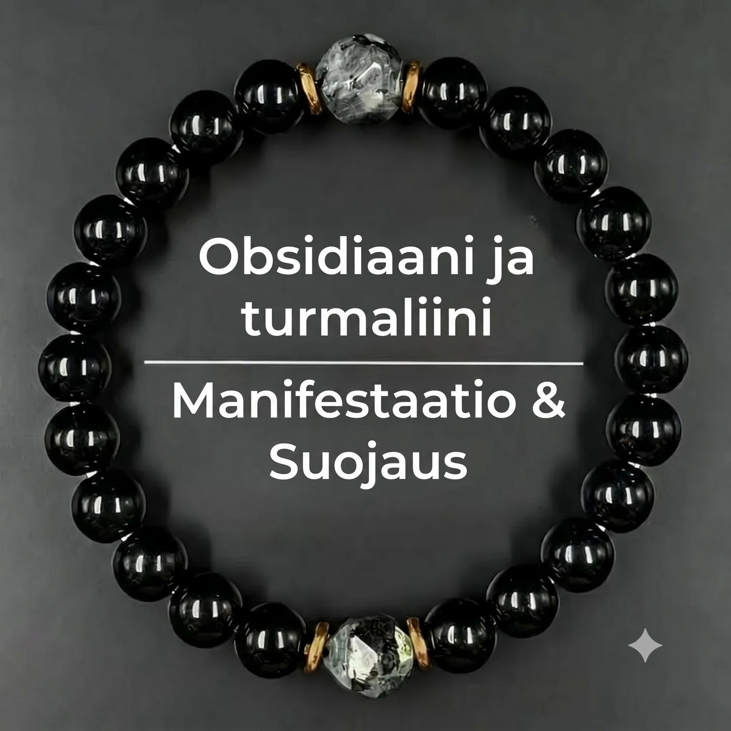 Suojaava rannekoru obsidiaanilla ja turmaliinilla