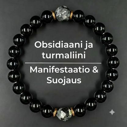 Suojaava rannekoru obsidiaanilla ja turmaliinilla