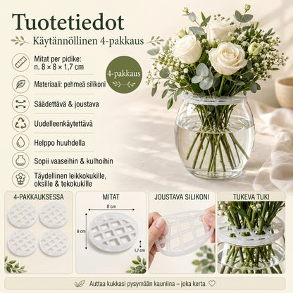 BlomFix-venyvät silikoniset kukkapidikkeet, 4 kpl setti